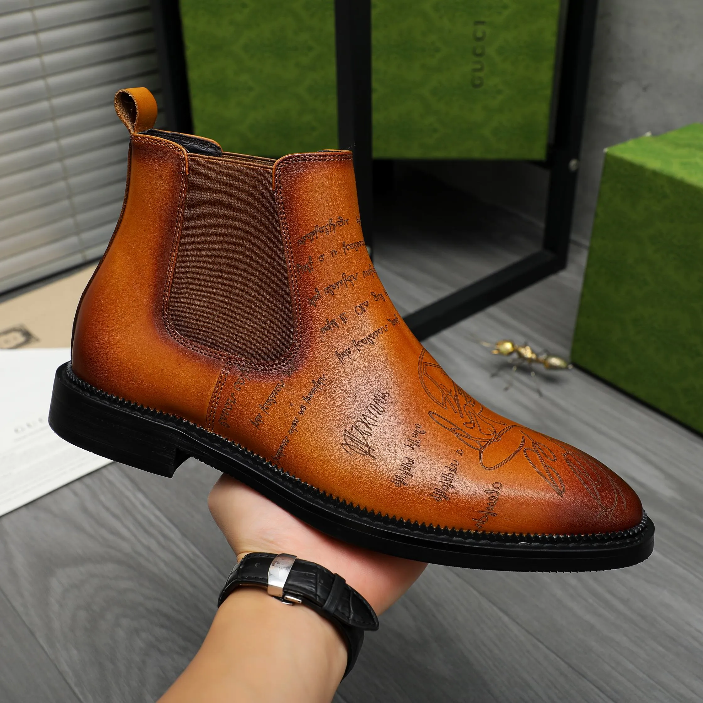 Men's shoes 💰p620 Product trademark: GUCCI "Gucci" high-top business leather shoes Regular size: 37-46 (37.46 custom-made, non-refundable) Product materials: Selected carved cowhide upper, pigskin lining, rubber outsole